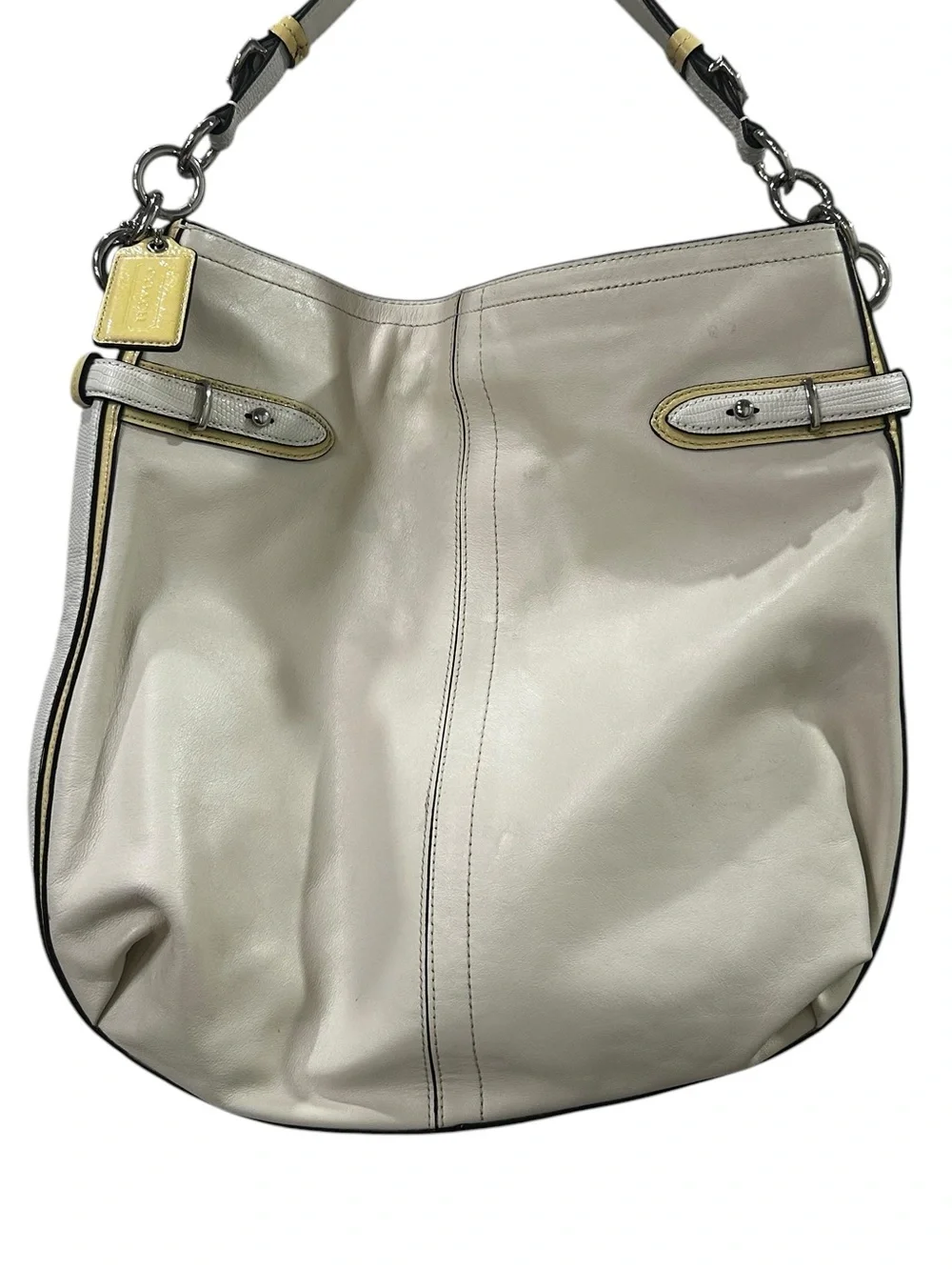 Coach Leather Purse & Charm Colette Cream Shoulder Bag Hobo Horse Carriage
